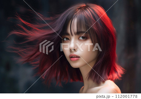 カラフルなヘアカラーの女性モデル カラフルなヘアカラーの女性モデル 112001778