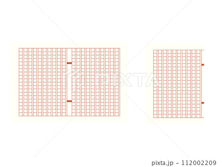 400字詰めの原稿用紙 一枚と二つ折りのカラーイラスト 400字詰めの原稿用紙 一枚と二つ折りのカラーイラスト 112002209