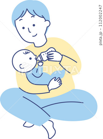 赤ちゃんにミルクをあげる若いお父さん 112002247