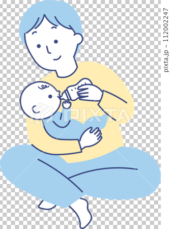 赤ちゃんにミルクをあげる若いお父さん 112002247