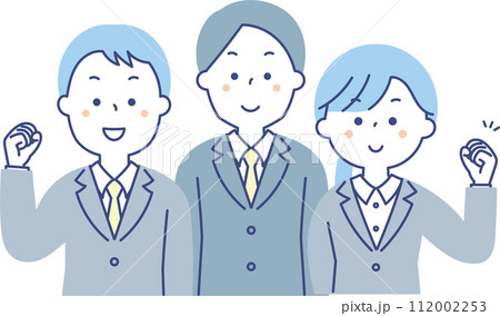 スーツ姿でガッツポーズをする男女の上半身イラスト 112002253