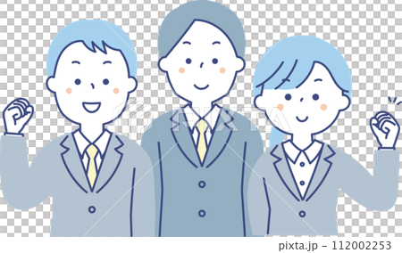 スーツ姿でガッツポーズをする男女の上半身イラスト 112002253