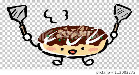 Okonomiyaki mascot holding a spatula in both hands 112002272