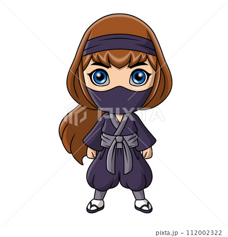 Cute ninja girl cartoon on white background 112002322
