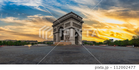 Paris France, panorama city skyline sunset at Arc de Triomphe and Champs Elysees 112002477