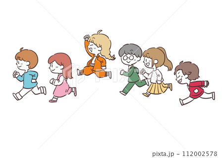 楽しく走る子供達のイラスト素材 112002578