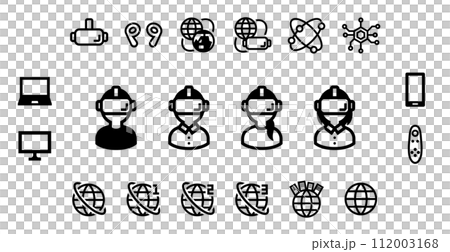 Vector icon set for items related to VR/Metaverse 112003168