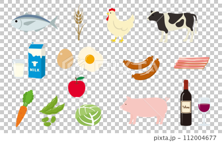 ハラール、ハラームに関する食べ物のイラストセット 112004677