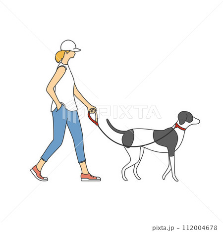 犬の散歩をしている女性のイラスト 112004678
