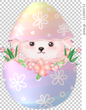 cute rabbit with flowers, easter bunny with easter eggs cute rabbit with flowers, easter bunny with easter eggs 112004712