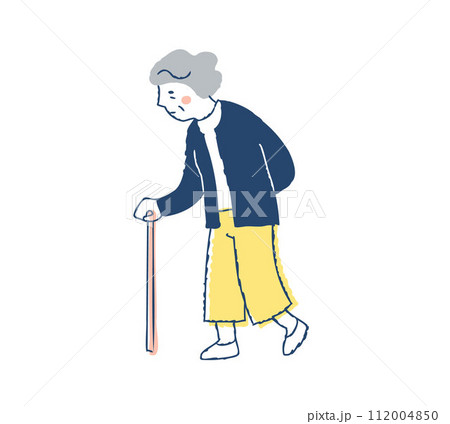 杖をついて歩いているシニア女性 112004850