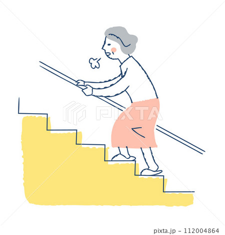 手すりを使って階段を上がるシニア女性 112004864