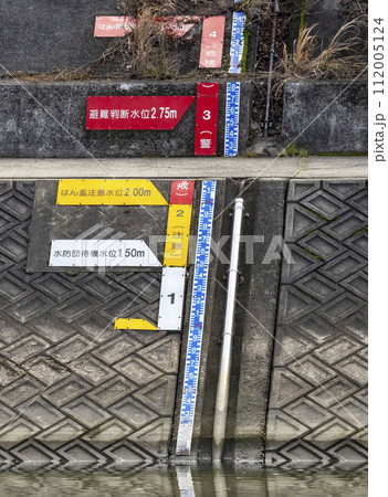 川岸に着けられた水位表示板 川岸に着けられた水位表示板 112005124