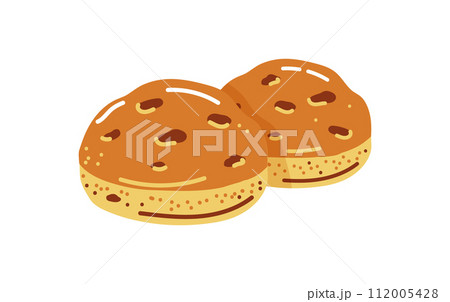 Two buns with raisins,sweet snack or dessert.Simple vector illustration Two buns with raisins,sweet snack or dessert.Simple vector illustration 112005428