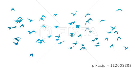A flock of blue watercolor flying birds. hand drawing. Not AI, Free birds abstraction. Vector illustration A flock of blue watercolor flying birds. hand drawing. Not AI, Free birds abstraction. Vector illustration 112005802