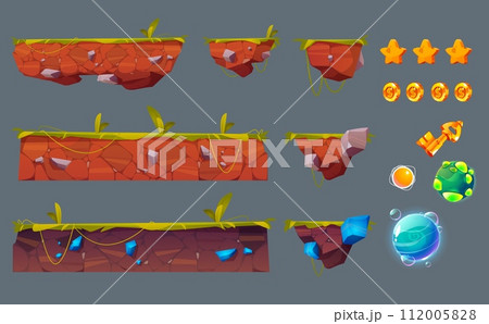 Ground platform, island and assets for game ui 112005828