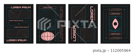 Poster and banner template with wireframe pattern 112005964