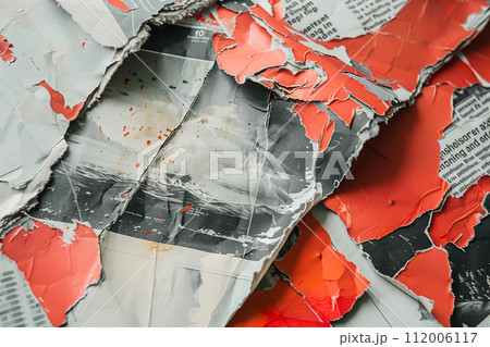 Abstract Collage of Torn Newspapers on Textured Background 112006117