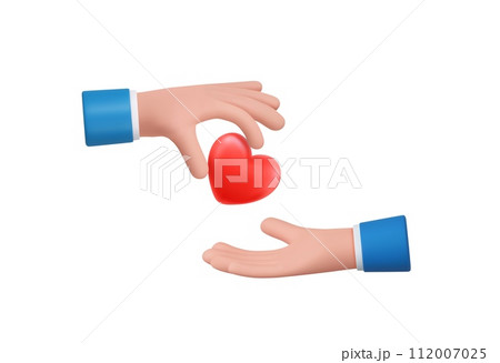 3D cartoon hand give red heart to another 112007025