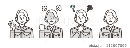 女性作業員の喜怒哀楽表情・ポーズセット【ベクターイラスト素材】 女性作業員の喜怒哀楽表情・ポーズセット【ベクターイラスト素材】 112007096