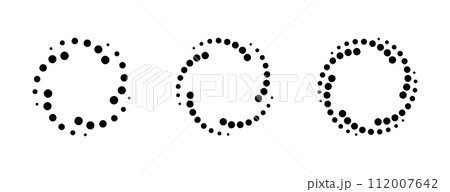 Dot gradient round spiral frame. Halftone effect vortex circle icon with dotted pattern. Progress round loader. Half tone abstract circle border. Vector illustration isolated on the white background Dot gradient round spiral frame. Halftone effect vortex circle icon with dotted pattern. Progress round loader. Half tone abstract circle border. Vector illustration isolated on the white background 112007642