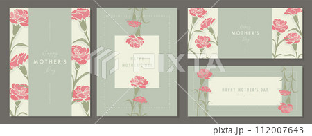 母の日 カーネーション　素材セット　フレーム　背景　ベクターイラスト　シンプル　おしゃれ 112007643