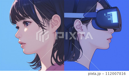 ヘッドマウントディスプレイを装着する少女 112007816