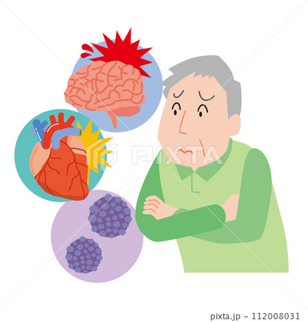 三大疾病と心配そうな高齢男性 112008031