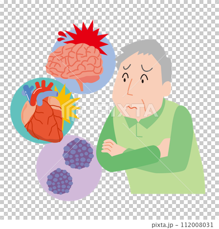 三大疾病と心配そうな高齢男性 112008031