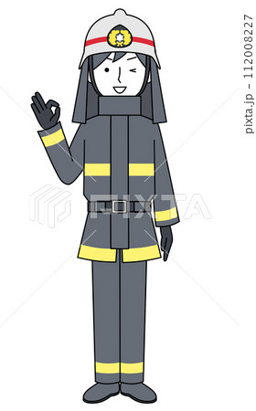 オッケーサイン　消防士（防火服）のイラスト 112008227