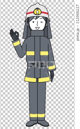 オッケーサイン　消防士（防火服）のイラスト 112008227