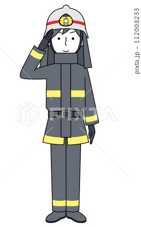 敬礼　消防士（防火服）のイラスト 112008233