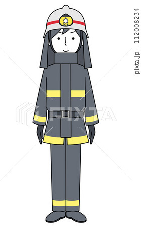 きをつけ　消防士（防火服）のイラスト 112008234