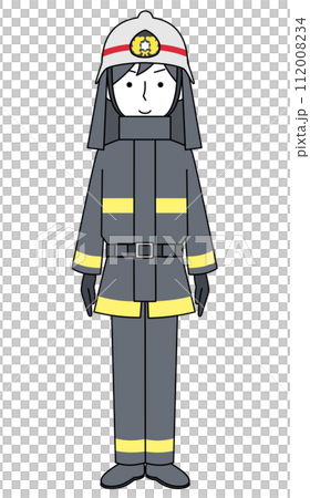きをつけ　消防士（防火服）のイラスト 112008234