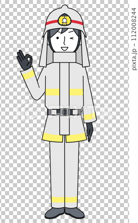 Okay sign illustration of firefighter (fire protection suit) 112008244