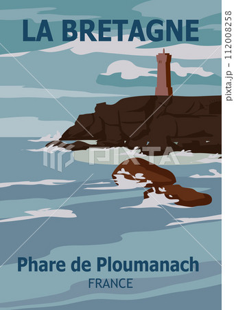 Retro Travel poster La Bretagne France Lighthouse Retro Travel poster La Bretagne France Lighthouse 112008258