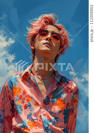 Asian Man with Pink Hair in Stylish Portrait 112008802