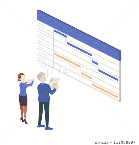 スケジュールを組み立てるビジネスパーソンのイラスト 112008897