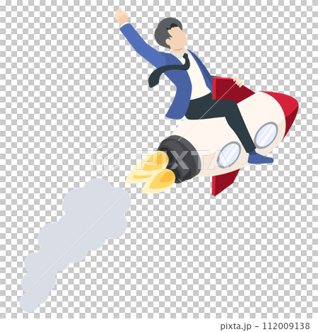 Illustration of an office worker riding a rocket Illustration of an office worker riding a rocket 112009138