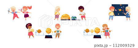 Boy and Girl Character Study Space and Galaxy Examine Solar System Vector Set Boy and Girl Character Study Space and Galaxy Examine Solar System Vector Set 112009329