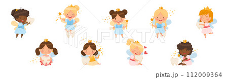 Cute Little Tooth Fairy with Baby Teeth and Magic Wand Vector Set Cute Little Tooth Fairy with Baby Teeth and Magic Wand Vector Set 112009364