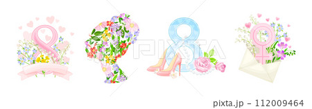 International Woman Day Floral Composition with Feminine Object Vector Set 112009464