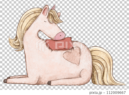 Hand Drawn Cute Unicorn Illustration, Pencil style baby kids art drawing 112009667