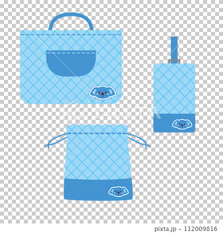3-piece set illustration for kindergarten entrance preparation (handbag, drawstring bag, slipper holder) 112009816