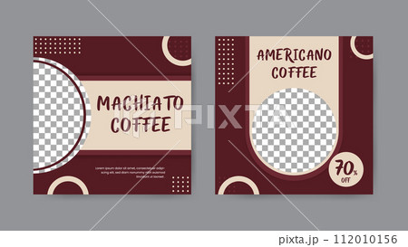 Collection of minimalist geometric coffee shop social media post templates. Square banner design background. Collection of minimalist geometric coffee shop social media post templates. Square banner design background. 112010156