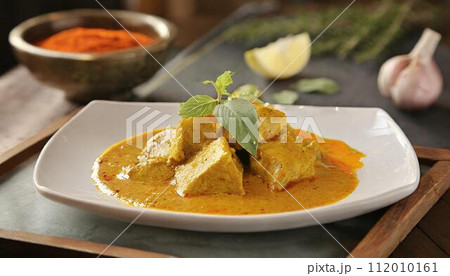 お皿に乗っているカレーとスパイス お皿に乗っているカレーとスパイス 112010161