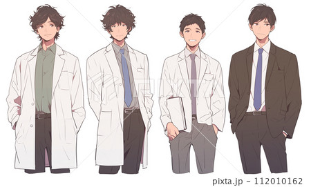 男性4人の医師・研究者のイラストセット 112010162