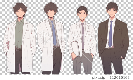 男性4人の医師・研究者のイラストセット 112010162