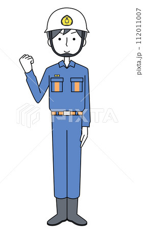 ガッツポーズ　消防団員（ヘルメット）のイラスト 112011007