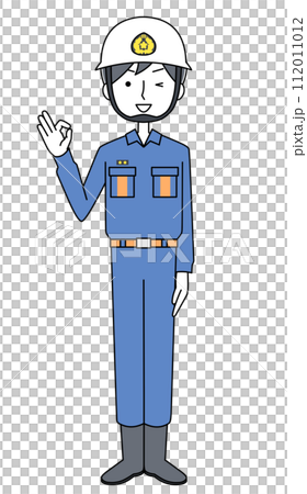 オッケーサイン　消防団員（ヘルメット）のイラスト 112011012